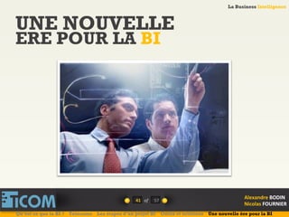 La Business Intelligence
Alexandre	
  BODIN	
  
Nicolas	
  FOURNIER	
  
UNE NOUVELLE
ERE POUR LA BI
41	
   of	
  
La Business Intelligence
Alexandre	
  BODIN	
  
Nicolas	
  FOURNIER	
  
Qu’est ce que la BI ? Télécoms Les étapes d’un projet BI Outils et solutions Une nouvelle ère pour la BI
57	
  
 