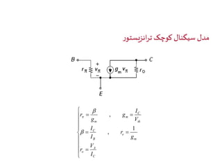 مدل سیگنال کوچک ترانزیستور 
 
 
 
 
 
 
 
 
 
  
C 
I 
  
 
A 
V 
C 
o 
I 
m 
e 
B 
C 
th 
m 
m 
I 
r 
g 
r 
I 
V 
g 
g 
r 
1 
, 
, 
 
 
 
 