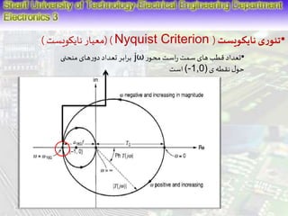 معیار نایکویست ( ( )Nyquist Criterion ( •تئوری نایک ویست 
برابمر تعمداد دورهمای منح می jω •تعداد قطب های سممت راسمت محمور 
حول نقطه ی ( 1,0 -) است 
 