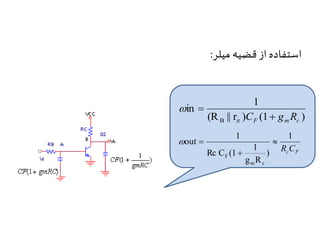 استفاده از قضیه میلر: 
1 
c F R C 
) 
1 
g R 
1 
Rc C (1 
out 
m c 
F 
 
 
  
   
 
F m c C g R  
 
(R || r 
1 
in 
B 
 