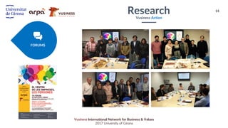 14
Vusiness International Network for Business & Values
2017 University of Girona
FORUMS
ResearchVusiness Action
 