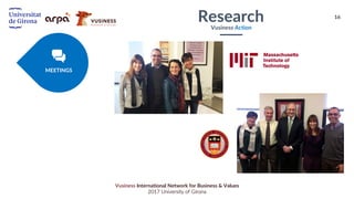 16
Vusiness International Network for Business & Values
2017 University of Girona
MEETINGS
ResearchVusiness Action
 