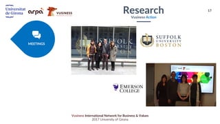 17
Vusiness International Network for Business & Values
2017 University of Girona
MEETINGS
ResearchVusiness Action
 