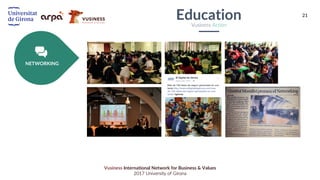 21
Vusiness International Network for Business & Values
2017 University of Girona
NETWORKING
EducationVusiness Action
 