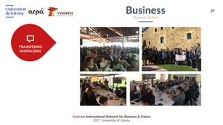 29
Vusiness International Network for Business & Values
2017 University of Girona
TRANSFERING
KNOWLEDGE
BusinessVusiness Action
 