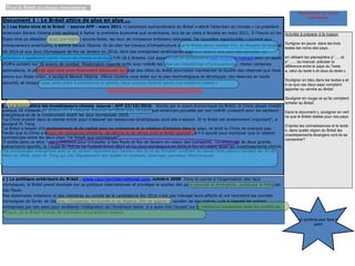 Document 1 : Le Brésil attire de plus en plus ...
a ) Les Etats-Unis et le Brésil - source AFP - mars 2011 «L'ascension extraordinaire du Brésil a attiré l'attention du monde.» Le président
américain Barack Obama s'est appliqué à flatter la première économie sud-américaine, lors de sa visite à Brasilia en mars 2011. À l'heure où les
Etats-Unis se débattent avec une reprise encore faible, les taux de croissance brésiliens séduisent. De nouvelles opportunités s'ouvrent aux
entrepreneurs américains, a estimé Barack Obama. Et de citer les travaux d'infrastructure que le Brésil devra réaliser d'ici au Mondial de football
de 2014 et aux Jeux Olympiques de Rio de Janeiro en 2016, dont des entreprises américaines espèrent obtenir une part des contrats. Le
président a également vanté l'avion de chasse américain F/A-18 à Brasilia. Cet appareil est en concurrence avec le Rafale français pour un appel
d'offre portant sur 36 avions de combat. Washington regarde enfin avec intérêt les réserves brésiliennes d'hydrocarbures. «Selon certaines
estimations, le pétrole que vous avez récemment découvert au large des côtes du Brésil pourraient représenter le double des réserves que nous
avons aux Etats-Unis», a souligné Barack Obama. «Nous voulons vous aider sur le plan technologique et développer ces réserves en toute
sécurité, et lorsque vous serez prêts à commencer à vendre, nous voulons devenir parmi vos meilleurs clients.»
Pour le Brésil au niveau international
b ) Le Brésil attire les investisseurs chinois source : AFP 23/10/2010. Attirée par le boom économique du Brésil, la Chine devait investir
quelque 30 milliards de dollars (21,5 milliards d'euros) en 2010 dans ce pays sud-américain,poussée par son intérêt croissant pour les secteurs
énergétique et de la construction avant les Jeux olympiques 2016.
"La Chine investit dans le monde entier pour s'assurer les ressources stratégiques dont elle a besoin. Et le Brésil est évidemment important", a
souligné M. Tang.
"Le Brésil a besoin d'investissements et de capital pour sa croissance et la création d'emplois dans le pays, ce dont la Chine ne manque pas.
Tandis que la Chine a besoin de ressources minières, de pétrole et de terres dont le Brésil abonde", a-t-il ajouté pour expliquer que la relation
commerciale entre les deux pays "ne faisait que commencer".
Il existe dans ce sens "une préférence pour s'installer à Sao Paulo et Rio de Janeiro en raison des transports. La proximité de deux grands
événements sportifs, la Coupe du Monde de football Brésil-2014 et les Jeux olympiques en 2016 à Rio stimulent aussi les investissements chinois.
"De nombreuses entreprises sont ici et veulent répondre aux besoins des JO et du Mondial" profitant du savoir-faire obtenu pendant les JO de
Pékin en 2008, selon M. Tang qui cite l'équipement des stades en fauteuils, éclairage, panneaux électroniques.
Pour le Brésil au niveau
international
c ) La politique extérieure du Brésil , www.courrierinternational.com, octobre 2009 Dans la course à l’organisation des Jeux
olympiques, le Brésil prend exemple sur sa politique internationale et privilégie le soutien des pays pauvres et émergents, remarque la Folha de
São Paulo.
Des diplomates brésiliens et des membres du comité de la candidature Rio 2016 n’ont pas ménagé leurs efforts et ont rencontré les comités
olympiques de Syrie, de Gambie, d'Ouganda, de Guinée et du Nigeria. Afin de gagner le soutien de ses voisins, Lula a rappelé les actions
entreprises par son pays pour améliorer l'intégration de l'Amérique latine. Il a aussi mis l'accent sur la médiation brésilienne dans les conflits en
Afrique, où le Brésil finance de nombreux programmes sociaux.
Activités à préparer à la maison
Surligner en jaune dans les trois
textes les noms des pays .
en utilisant les planisphère p°..... et
p°........du manuel, préciser la
différence entre le pays du Texte
a, celui du texte b et ceux du texte c.
Souligner en bleu dans les textes a et
b ce que ces deux pays comptent
apporter ou vendre au Brésil
Souligner en rouge ce qu’ils comptent
acheter au Brésil
Dans le document c, souligner en vert
ce que le Brésil réalise pour ces pays.
D’après tes connaissances et le texte
b, dans quelle région du Brésil les
investissements étrangers vont-ils se
concentrer?
Un schéma pour faire le
point
 