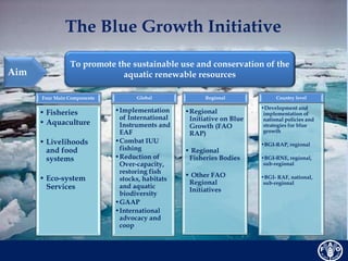 The Blue Growth Initiative 
To promote the sustainable use and conservation of the 
Aim aquatic renewable resources 
Four ...