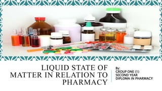LIQUID STATE OF
MATTER IN RELATION TO
PHARMACY
By:
GROUP ONE (1)
SECOND YEAR
DIPLOMA IN PHARMACY
 
