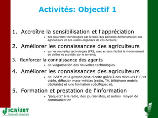  Diffusion à grande échelle des techniques des systèmes de production de sorgho et de mil 