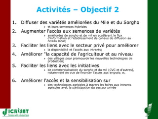  Diffusion à grande échelle des techniques des systèmes de production de sorgho et de mil 