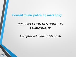 Conseil municipal du 24 mars 2017
PRESENTATION DES BUDGETS
COMMUNAUX
Comptes administratifs 2016
1
 