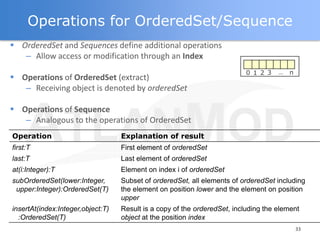 Operations for OrderedSet/Sequence
 OrderedSet and Sequences define additional operations
   – Allow access or modificati...