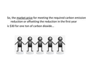 So, the market price for meeting the required carbon emission
    reduction or offsetting the reduction in the first year
is $30 for one ton of carbon dioxide…
 