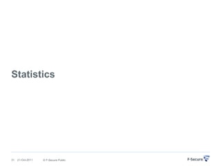 Statistics




31   21-Oct-2011   © F-Secure Public
 