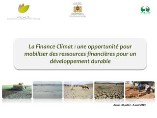 Dakar, 30 juillet - 2 août 2019
La Finance Climat : une opportunité pour
mobiliser des ressources financières pour un
développement durable
 