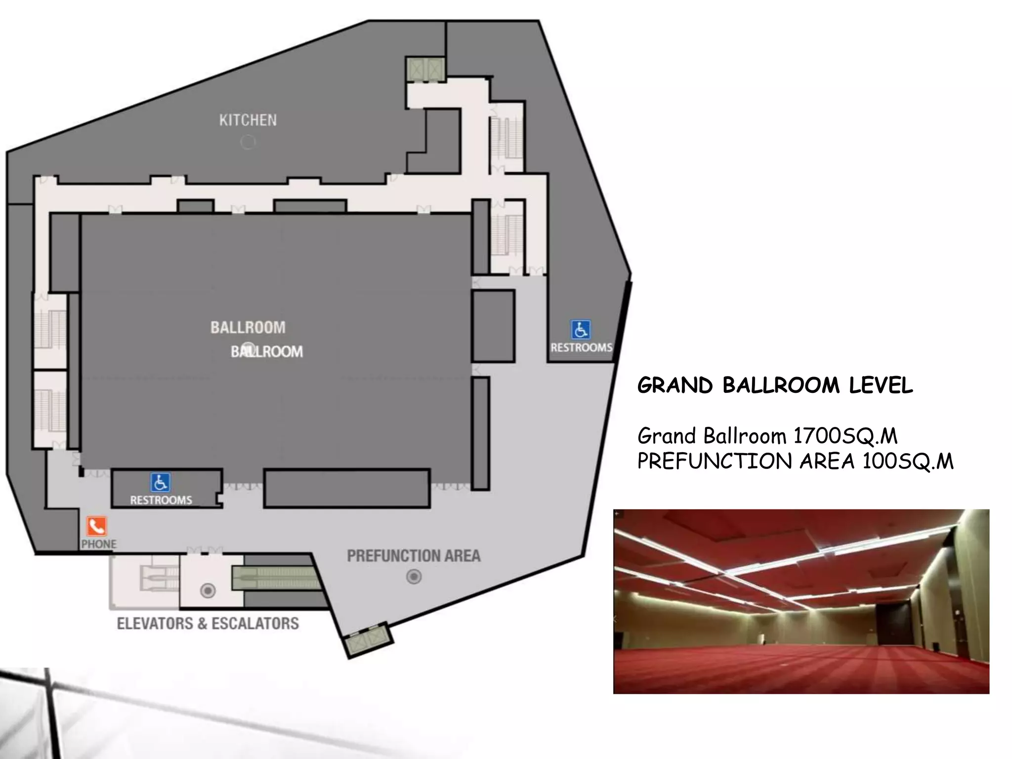 GRAND BALLROOM LEVEL
Grand Ballroom 1700SQ.M
PREFUNCTION AREA 100SQ.M
 