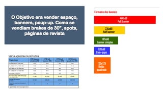 O Objetivo era vender espaço, banners, poup-up. Como se vendiam brakes de 30”, spots, páginas de revista