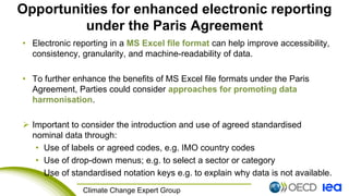 11 Climate Change Expert Group
Opportunities for enhanced electronic reporting
under the Paris Agreement
• Electronic repo...