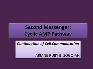 Second Messenger:
Cyclic AMP Pathway
Continuation of Cell Communication
ARIANE RUBY B. SOGO-AN
 