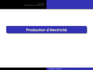 Introduction
Les différentes centrales électriques
Production d’électricité
Production d’électricité
 