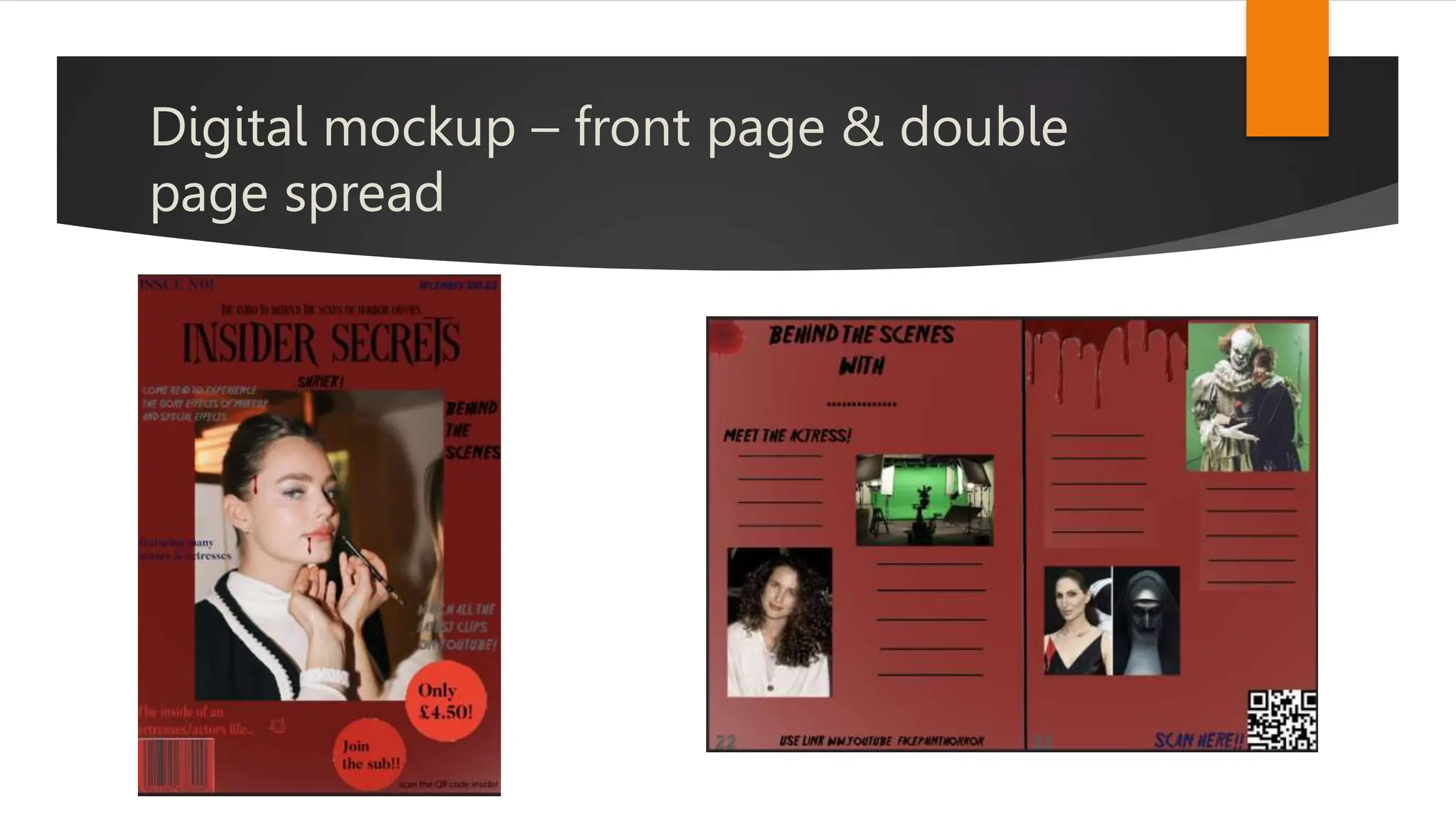 Digital mockup – front page & double
page spread
 