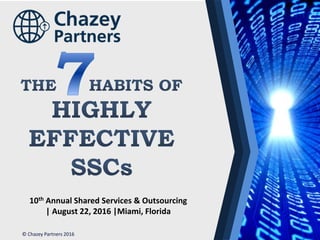 North America | Latin America | Europe | Middle East | Africa | Asia
North America | Latin America | Europe | Middle East | Africa | Asia©Chazey Partners 2016 1© Chazey Partners 2016
10th Annual Shared Services & Outsourcing
| August 22, 2016 |Miami, Florida
 