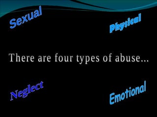 Physical Emotional Sexual Neglect There are four types of abuse... 