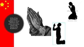 61% of the
population
believe in Strict
Atheism and
there are some
others like
Taoism and
Buddhism.
 
