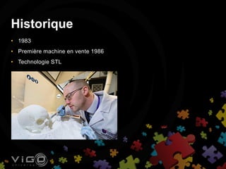 • 1983
• Première machine en vente 1986
• Technologie STL
Historique
 