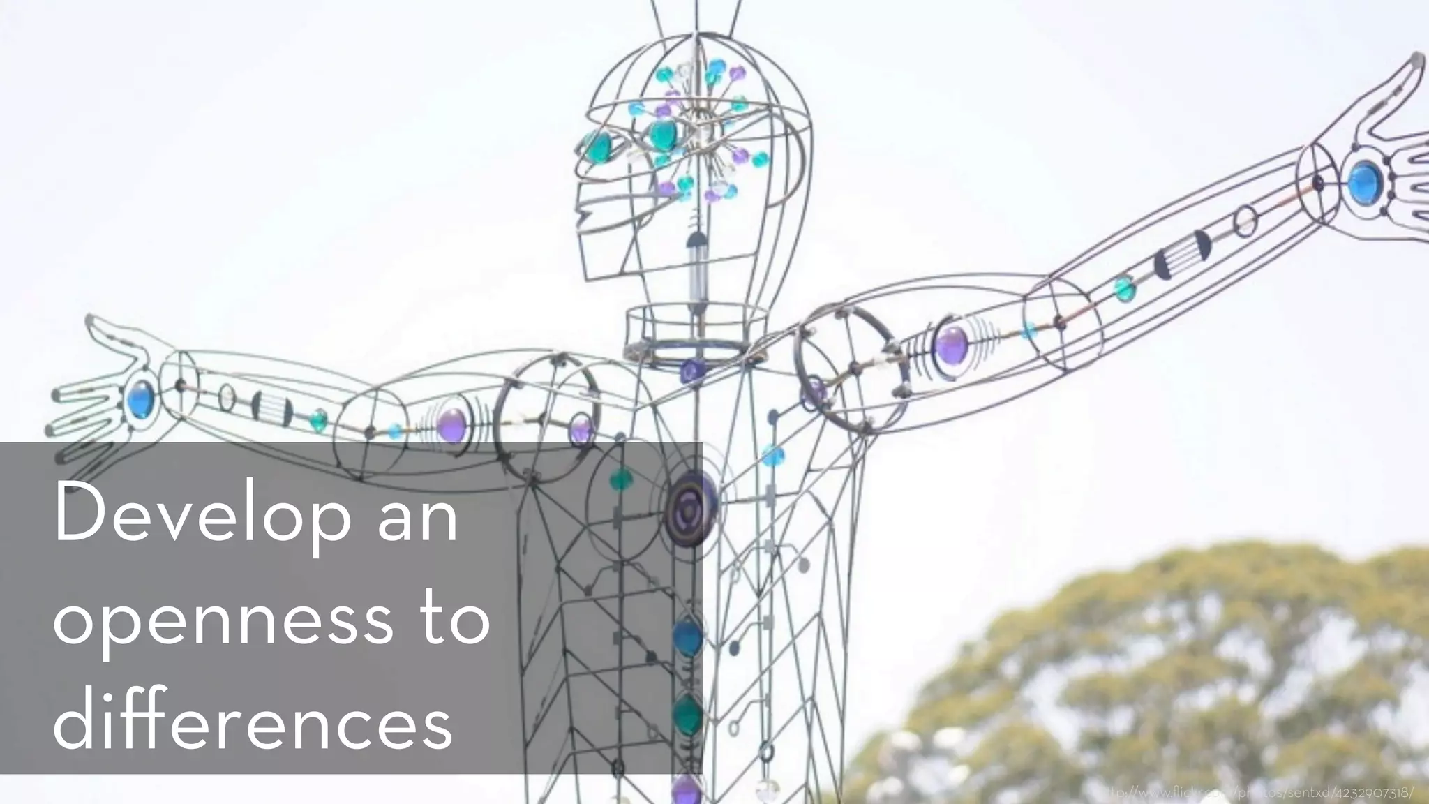 h p://www.ﬂickr.com/photos/sentxd/4232907318/
Develop an
openness to
diﬀerences
 