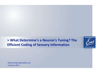 > What Determine's a Neuron's Tuning? The Efficient Coding of Sensory Information Xavier.Rampino@mailhec.net 4January2011 
