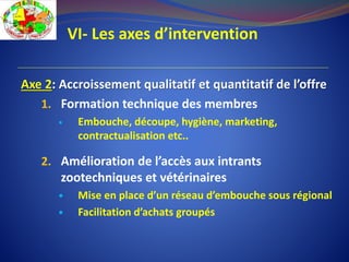 VI- Les axes d’intervention
Axe 2: Accroissement qualitatif et quantitatif de l’offre
1. Formation technique des membres
...