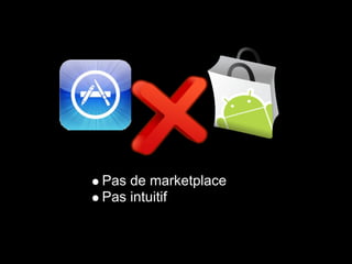 Pas de marketplace
Pas intuitif
 