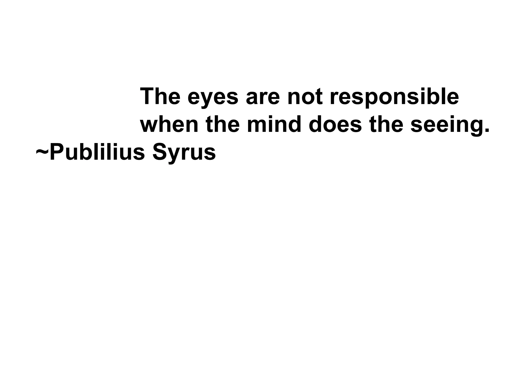 The eyes are not responsible  when the mind does the seeing.  ~Publilius Syrus   
