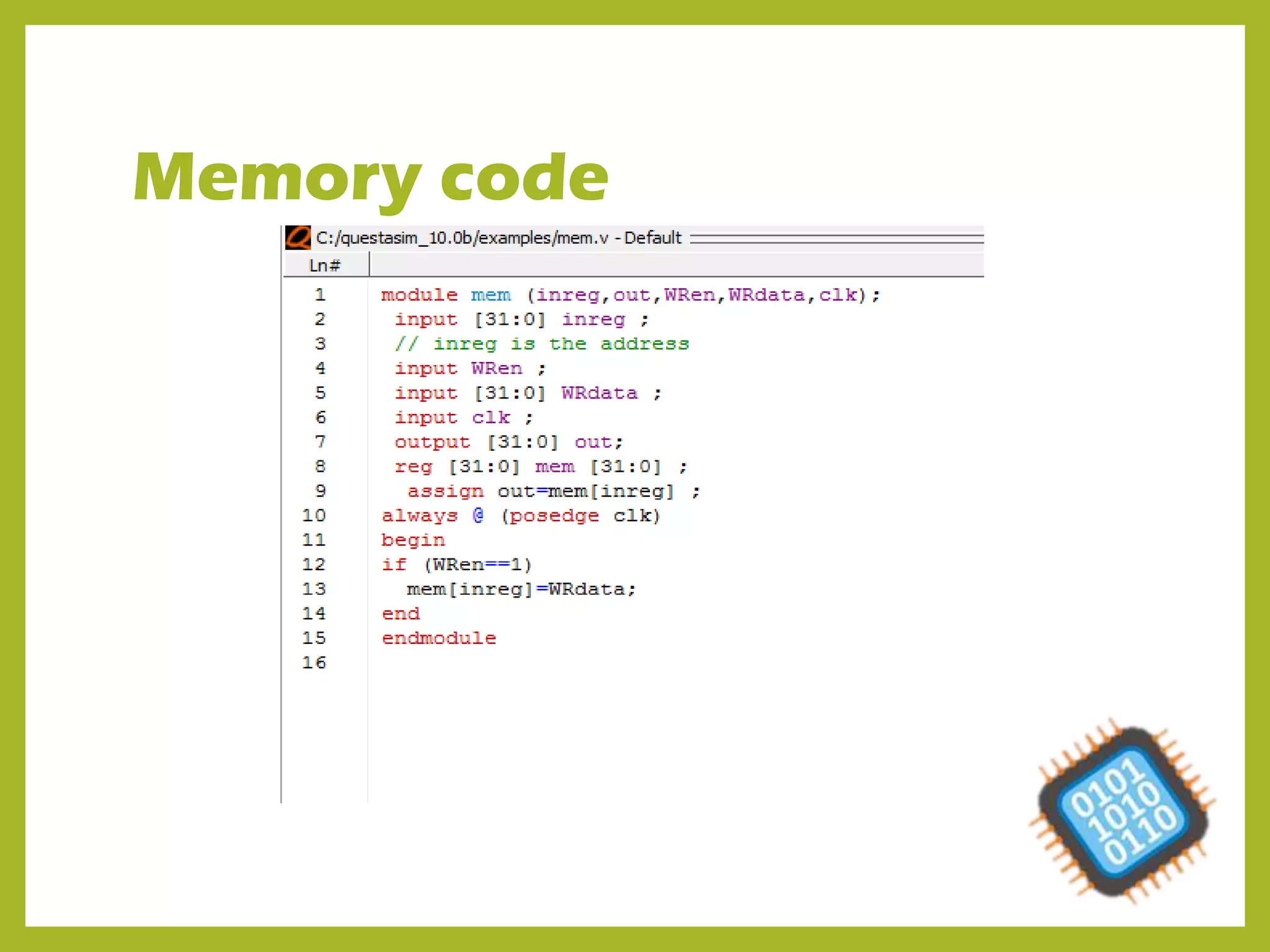 Memory code
 