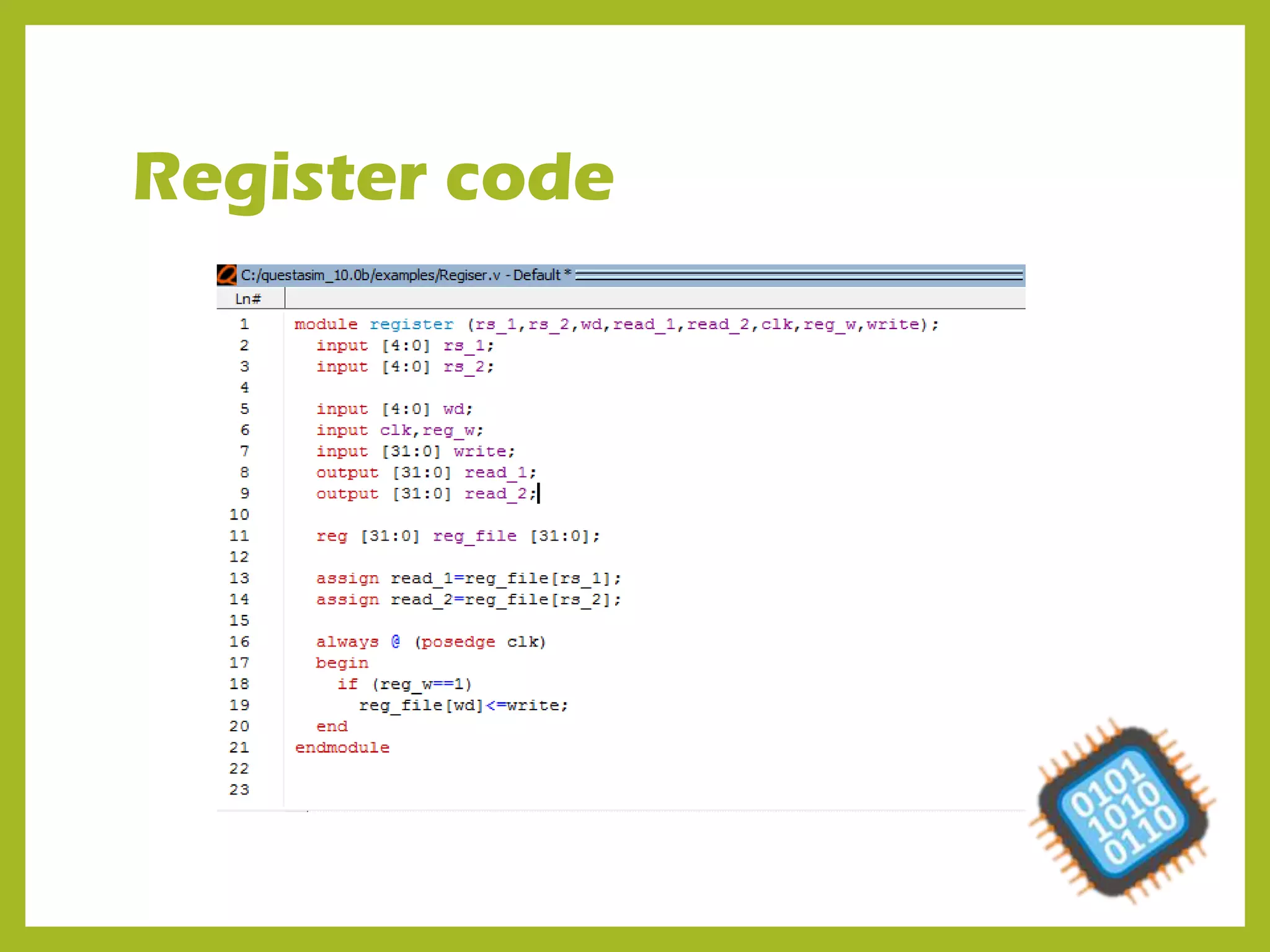 Register code
 