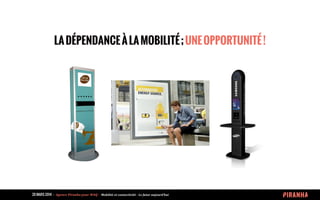 20 MARS 2014 	
  -­‐	
  	
  Agence	
  Piranha	
  pour	
  WAQ	
  -­‐	
  	
  Mobilité	
  et	
  connectivité	
  -­‐	
  Le	
  futur	
  aujourd’hui	
  
LADÉPENDANCEÀLAMOBILITÉ;UNEOPPORTUNITÉ!
 