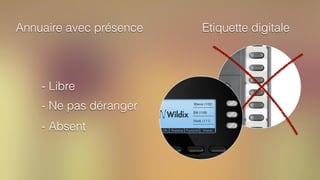 Annuaire avec présence Etiquette digitale
- Libre
- Ne pas déranger
- Absent
 
