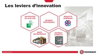 Les leviers d’innovation
vendredi 5 avril 2019
ANTICIPATION
DE LA RE 2020
MIXITÉ
DES MATÉRIAUX
BÂTIMENT
CONNECTÉ
MAQUETTE
NUMÉRIQUE
BÂTIMENT
RESPONSABLE
 