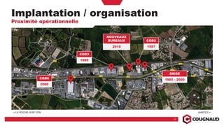 17
PLAN DE MASSE
NANTES >< LA ROCHE-SUR-YON
1987
CGD2
1985 - 2000
SIEGE
1989
CGD3
2000
CGD6
2019
NOUVEAUX
BUREAUX
Implantation / organisation
Proximité opérationnelle
 