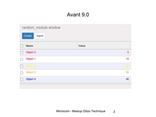 Microcom - Meetup Odoo Technique
Avant 9.0
2
 