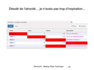 Microcom - Meetup Odoo Technique
Désolé de l’atrocité… je n’avais pas trop d’inspiration...
25
 