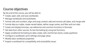 Microsofts Excel Associate course Introduction | PPTX