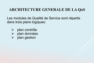 ARCHITECTURE GENERALE DE LA QoS
Les modules de Qualité de Service sont répartis
dans trois plans logiques:
 plan contrôle
 plan données
 plan gestion
 