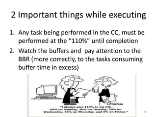 2 Important things while executing
1. Any task being performed in the CC, must be
performed at the “110%” until completion
2. Watch the buffers and pay attention to the
BBR (more correctly, to the tasks consuming
buffer time in excess)
217
 