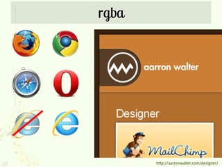 rgba




98          http://aarronwalter.com/designer/
 