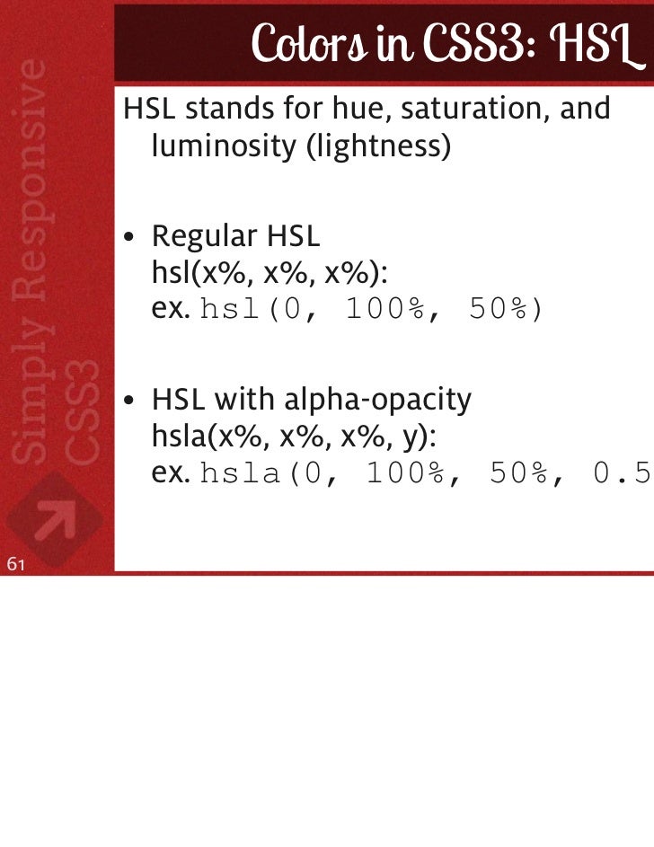 Colors in CSS3 HSL HSL