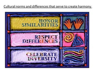 Cultural norms and differences that serve to create harmony
 