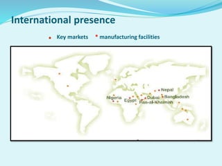 International presence
. Key markets * manufacturing facilities
 