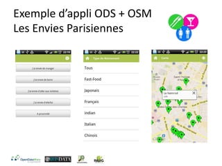 Exemple d’appli ODS + OSM
Les Envies Parisiennes
 